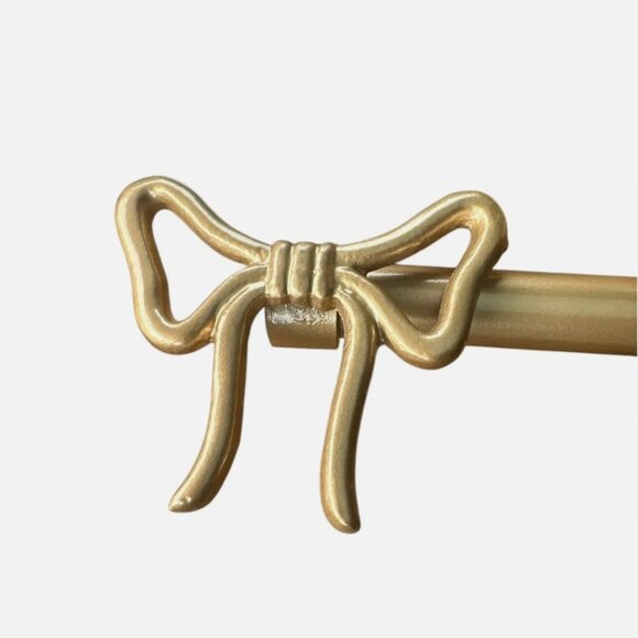 NEW 66"-120" Christian Lacroix Gold Bow Adjustable Decorative Curtain Rod Set - Picture 1 of 2
